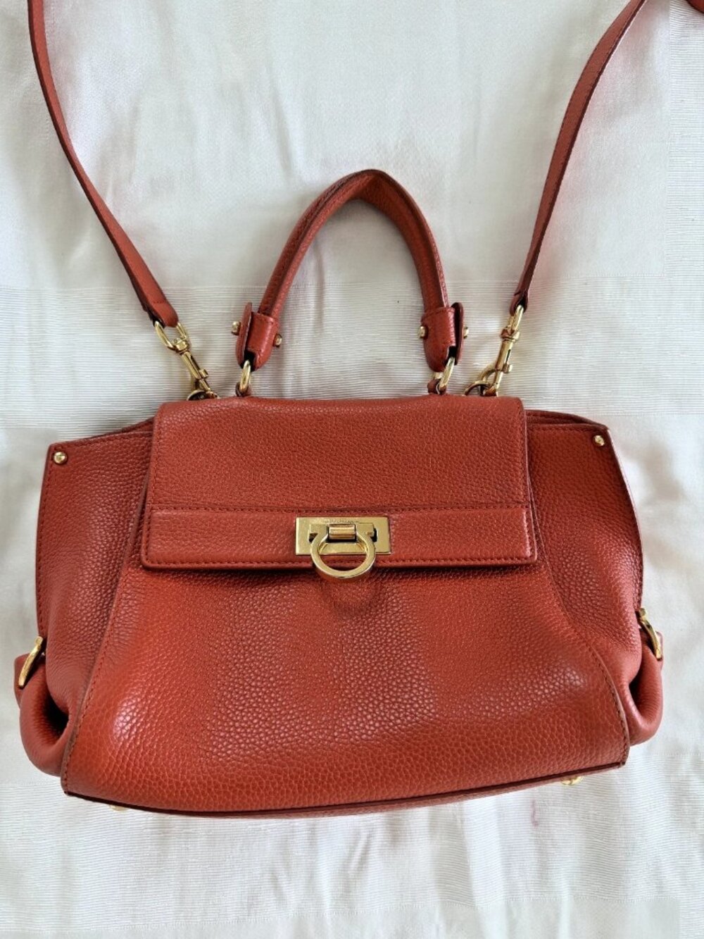 Salvatore Ferragamo Sofia Satchel Cognac Pebbled Leather